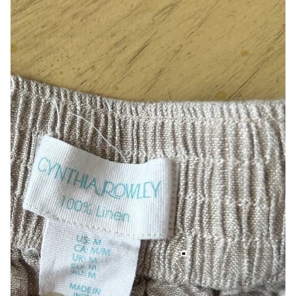 100% Linen Pants Khaki Boho Minimal Elastic Waist Coastal Tan Casual Rowley MED - Picture 7 of 10